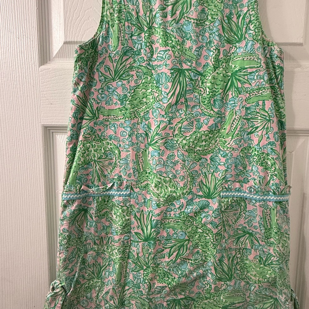 Lilly Pulitzer Green and Pink Tropical Print Sleeveless Dress -Girls Size 8
